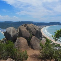 Beaches of Canto Grande on southeastern side of the peninsula Bombinhas, seen from Morro do Macacu